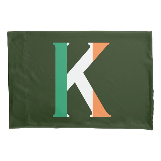 K Monogram overlaid on Irish Flag pccnt Pillowcase (Front)