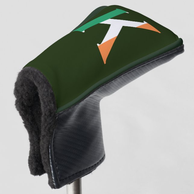 K Monogram overlaid on Irish Flag pct Golf Head Cover (3/4 Front)