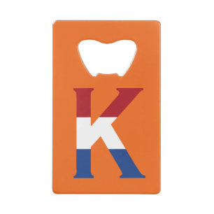 K Monogram overlaid on NLD Flag on or bocnt Credit Card Bottle Opener