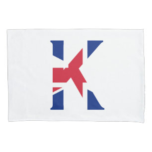 K Monogram overlaid on Union Jack Flag bedpccn Pillowcase