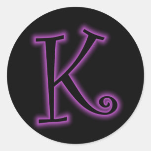 K Monogram Purple Neon Classic Round Sticker