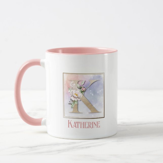 K Monogram Rose Floral Mug (Left)