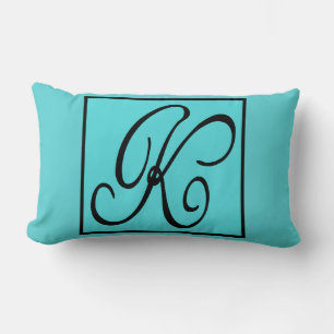 K PILLOW- The Letter K on Aqua Background Lumbar Pillow