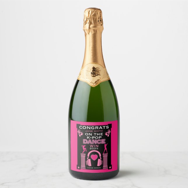 K-Pop Dance Competition Winner Congratulations Sparkling Wine Label (Front)