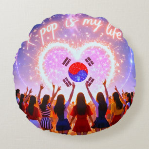 K-pop Is My Life Etched Across the Galaxy Round Pillow