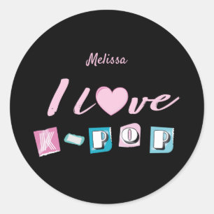 K-pop love korean music fan black pink blue classic round sticker