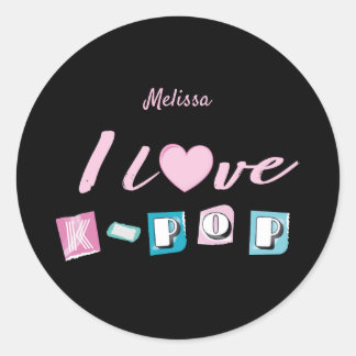 K-pop love korean music fan black pink blue classic round sticker