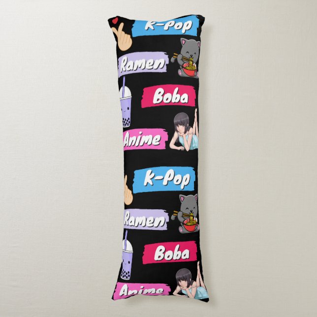 K-Pop, Ramen, Boba and Anime Pop Culture Fan   Body Pillow (Front Vertical)