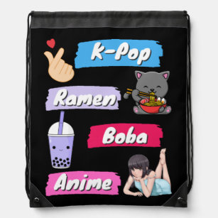 K-Pop, Ramen, Boba and Anime Pop Culture Fan     Drawstring Bag