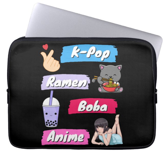 K-Pop, Ramen, Boba and Anime Pop Culture Fan     Laptop Sleeve (Front)