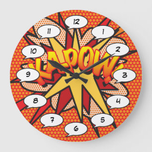 KA-POW Fun Comic Book Modern Typography Large Clock