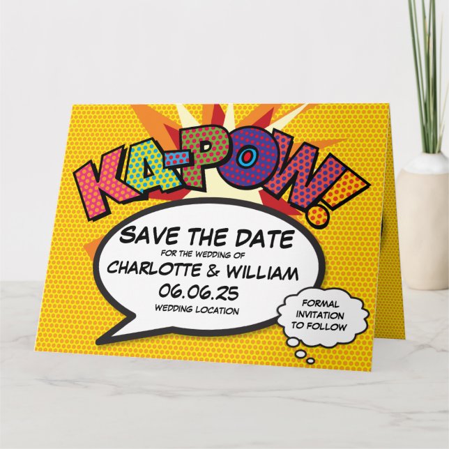 KA-POW Save the Date Fun Retro Comic Book Pop Art Card (Front)