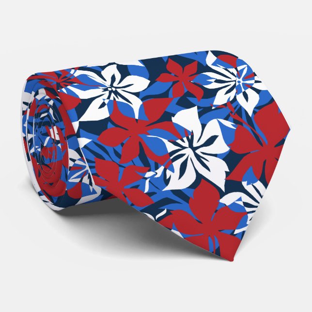 Kaanapali Camo Hawaiian Hibiscus Tie (Rolled)