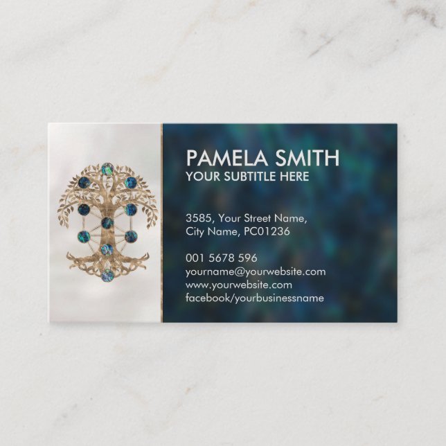 Kabbalah The Tree of Life Abalone and Gold Business Card (Front)
