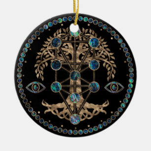 Kabbalah The Tree of Life Abalone and Gold Ceramic Ornament