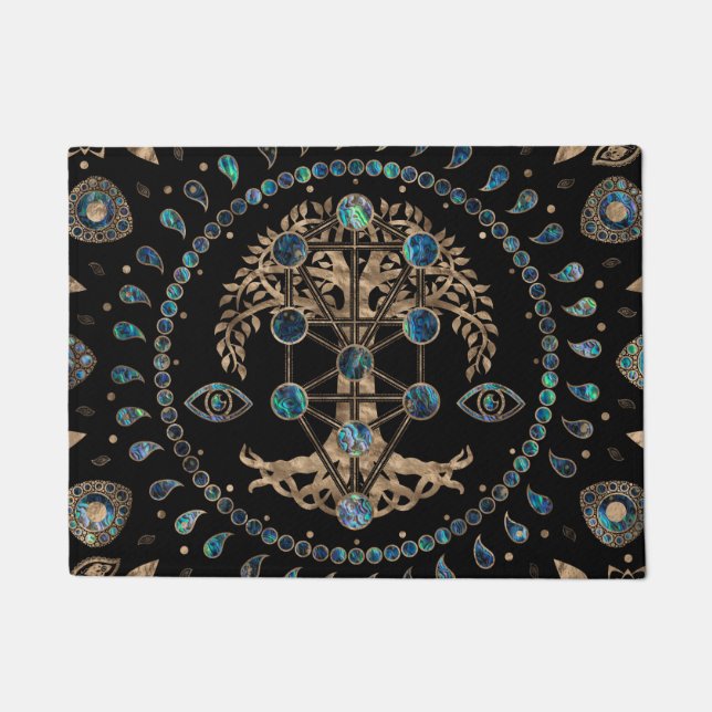 Kabbalah The Tree of Life Abalone and Gold Doormat (Front)