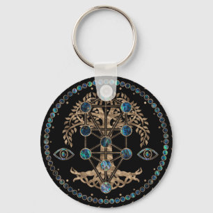 Kabbalah The Tree of Life Abalone and Gold Keychain