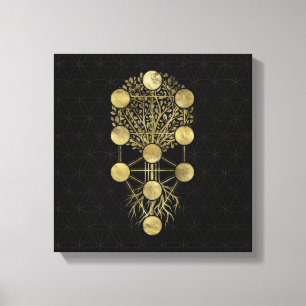 Kabbalah The Tree of Life Gold on Black Canvas Print