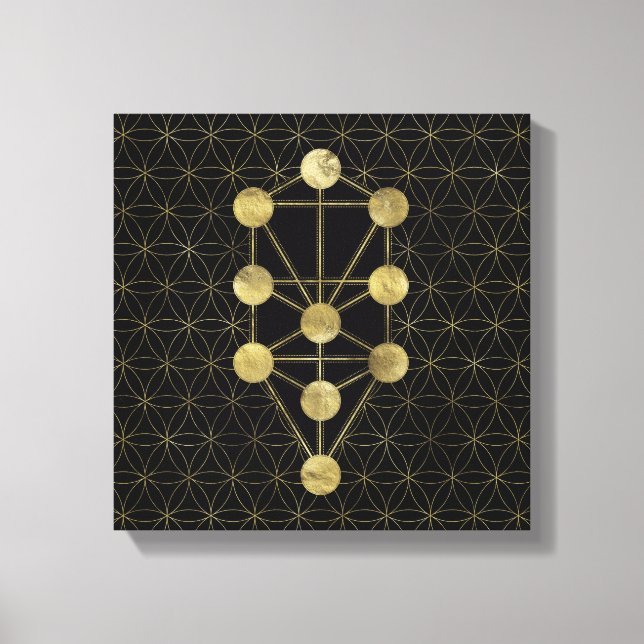 Kabbalah The Tree of Life Gold on Black Canvas Print (Front)