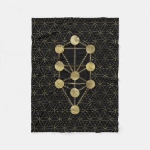 Kabbalah The Tree of Life Gold on Black Fleece Blanket