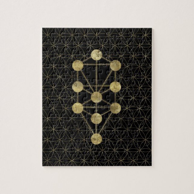 Kabbalah The Tree of Life Gold on Black Jigsaw Puzzle (Vertical)