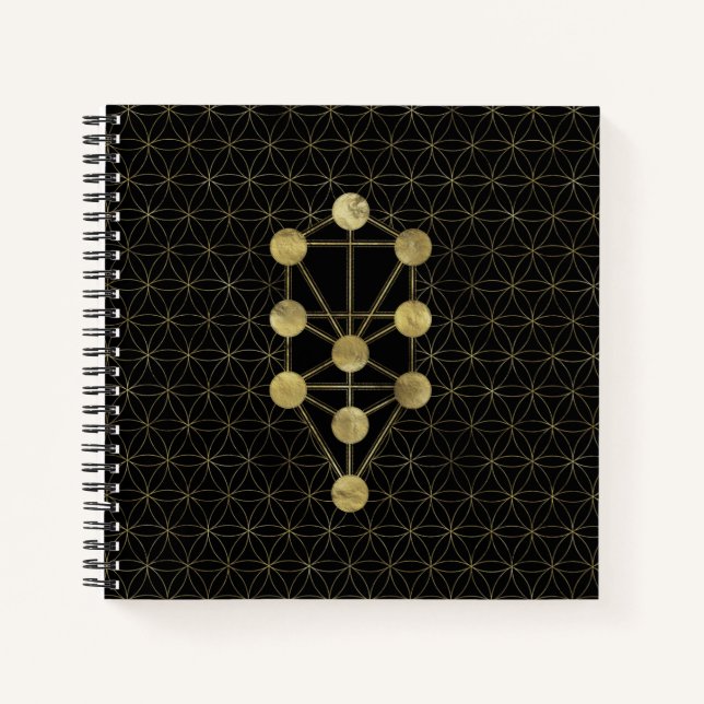 Kabbalah The Tree of Life Gold on Black Notebook (Front)