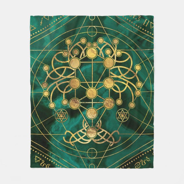 Kabbalah The Tree of Life -Malachite Fleece Blanket (Front)