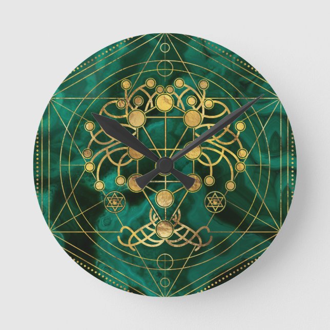 Kabbalah The Tree of Life -Malachite Round Clock (Front)