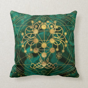 Kabbalah The Tree of Life -Malachite Throw Pillow