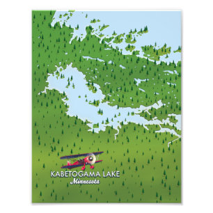 Kabetogama lake, Minnesota, USA Travel map. Photo Print