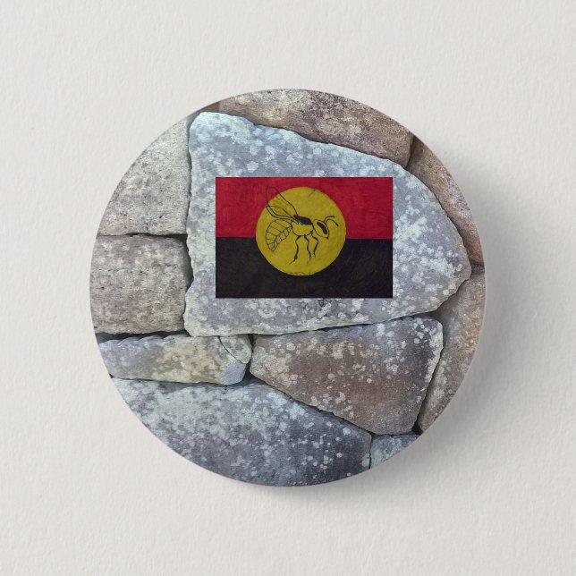 KABI BEE ANCIENT POLYGONAL STONE. 2 INCH ROUND BUTTON (Front)