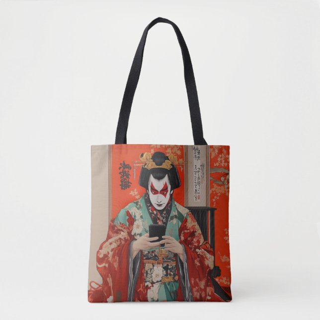 Kabuki Actor With Cell Phone Tote Bag (Front)