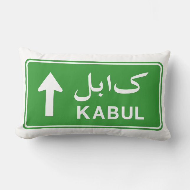 Kabul, Afghanistan Highway Traffic Street Sign Lumbar Pillow (Front)