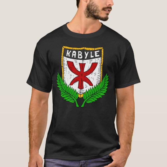 Kabyle. Proud. Berber Flag On Shield. T-Shirt (Front)