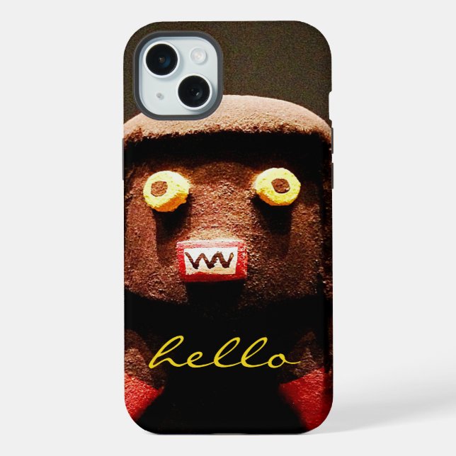 Kachina Doll Face Photo Hello Script Bold Unique iPhone Case (Back)
