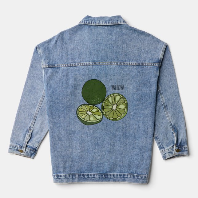 Kaffir lime cartoon illustration denim jacket (Back)