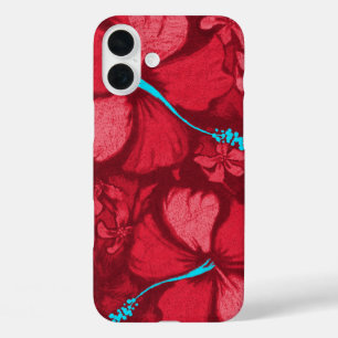 Kahala Hibiscus Hawaiian Lava Rock Red and Turq iPhone 16 Plus Case