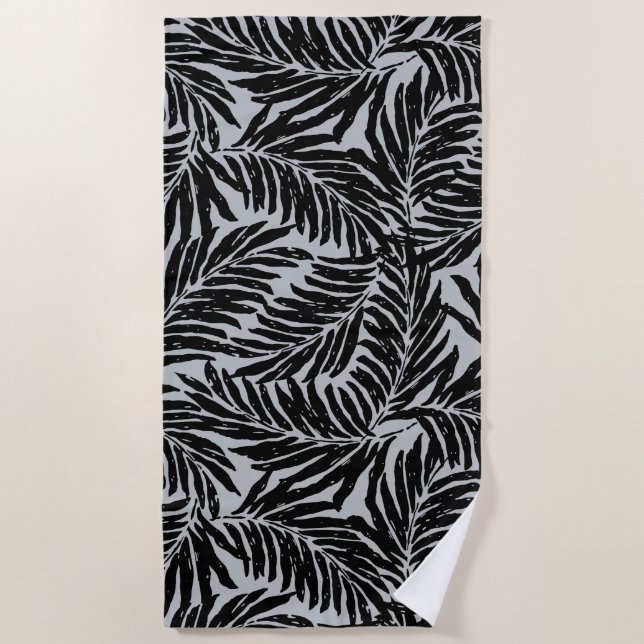 Kahanu Garden Hawaiian Palm Leaves - Silver Beach Towel (Front)