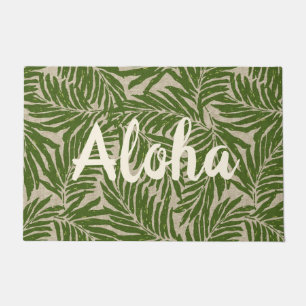 Kahanu Palms Hawaiian Faux Linen Texture Aloha Doormat