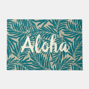 Kahanu Palms Hawaiian Faux Linen Texture Aloha Doormat