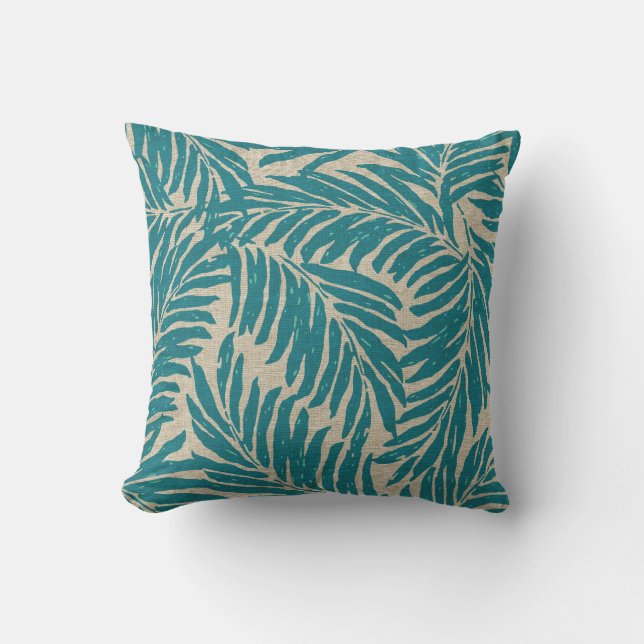 Kahanu Palms Hawaiian Linen Texture Throw Pillow (Front)