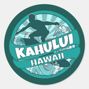 Kahului Hawaii teal surfer logo stickers