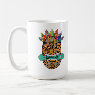 Kahuna Tiki Mask Skateboard Surfer King Hawaii Coffee Mug