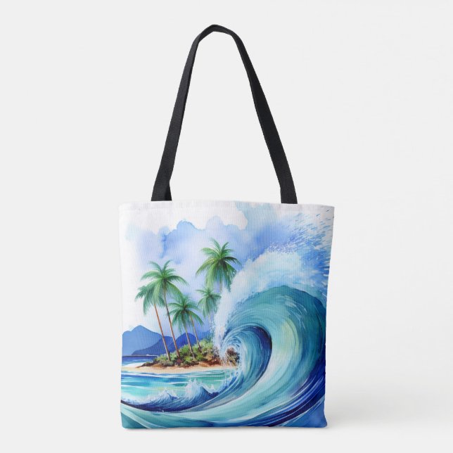 Kai Aloha Island Watercolor Wave Beach Bag (Back)