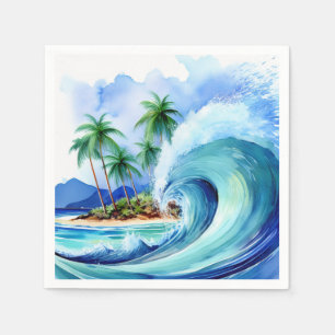 Kai Aloha Island Watercolor Wave Napkin