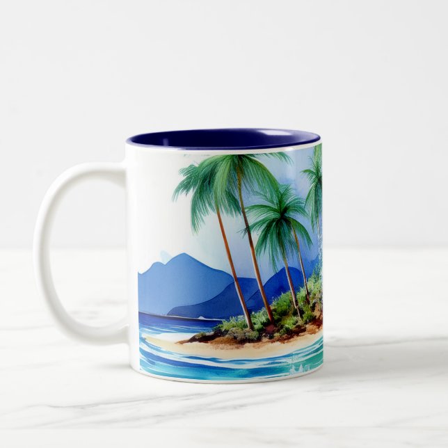 Kai Aloha Island Watercolor Wave Two-Tone Coffee Mug (Left)