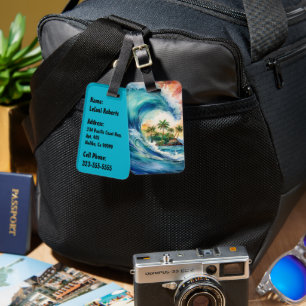 Kai Aloha Motu Watercolor Wave Luggage Tag