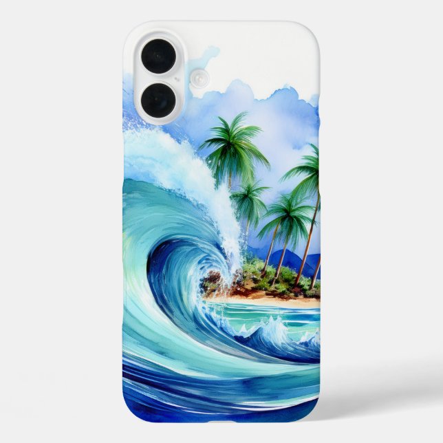 Kai Aloha Palms Watercolor Wave Case-Mate iPhone Case (Back)