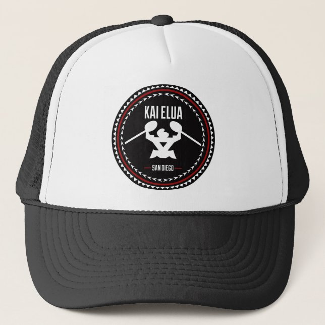 Kai Elua Outrigger 2013 | Black Logo with Red Trim Trucker Hat (Front)