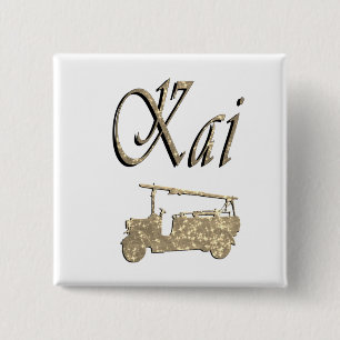 Kai Name With Fire Truck,   2 Inch Square Button